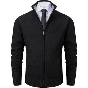 Mens Slim Fit Full Zip Cardigan Sweater Stand Collar Knitted Casual with Pockets